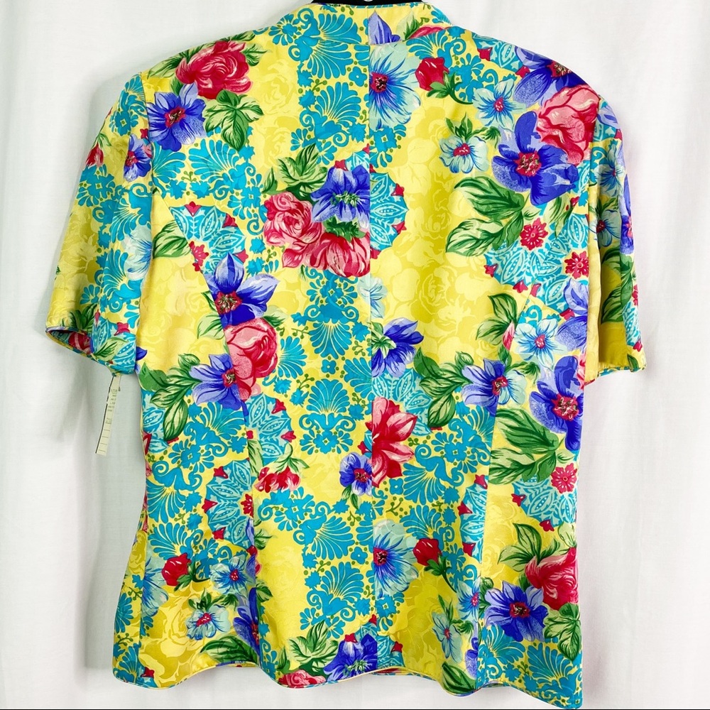 Vintage Adrianna Papell Yellow Floral Silk Suit 12 - Picture 6 of 15